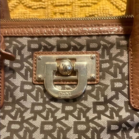 DKNY Brown and Tan Logo Satchel - Picture 2 of 13